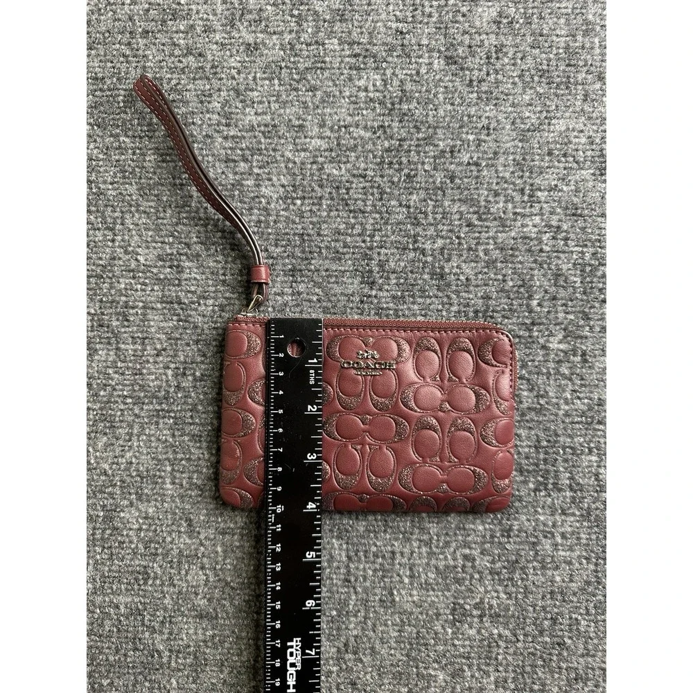 Womens Wristlet Coach Signature C Glitter Burgundy Leather, Size One Size